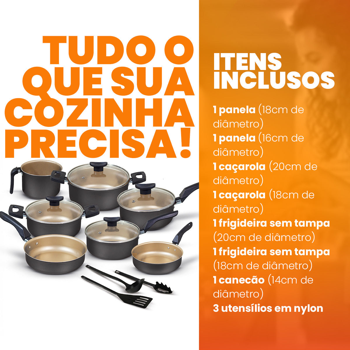 Jogo de Panelas Antiaderente 7 Peças + 3 Utensílios de Brinde - Zanatta