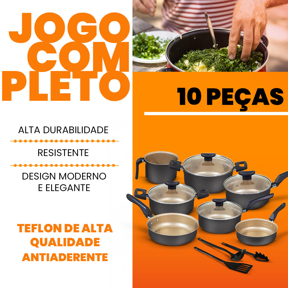 Jogo de Panelas Antiaderente 7 Peças + 3 Utensílios de Brinde - Zanatta