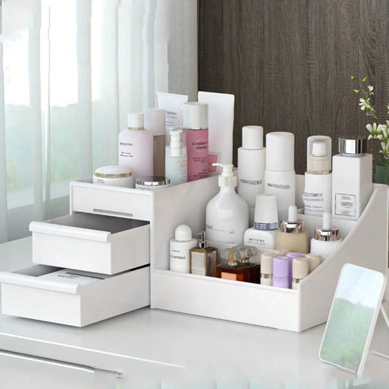 Organizador de Maquiagem 9 Compartimentos Branco