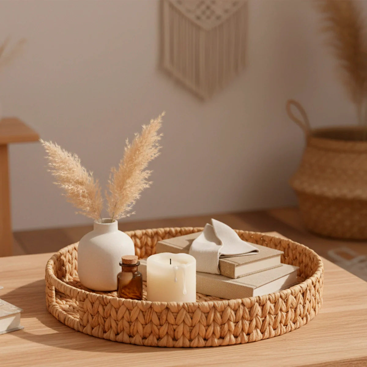 Bandeja Redonda de Fibra Natural Trançada Essenza Natural