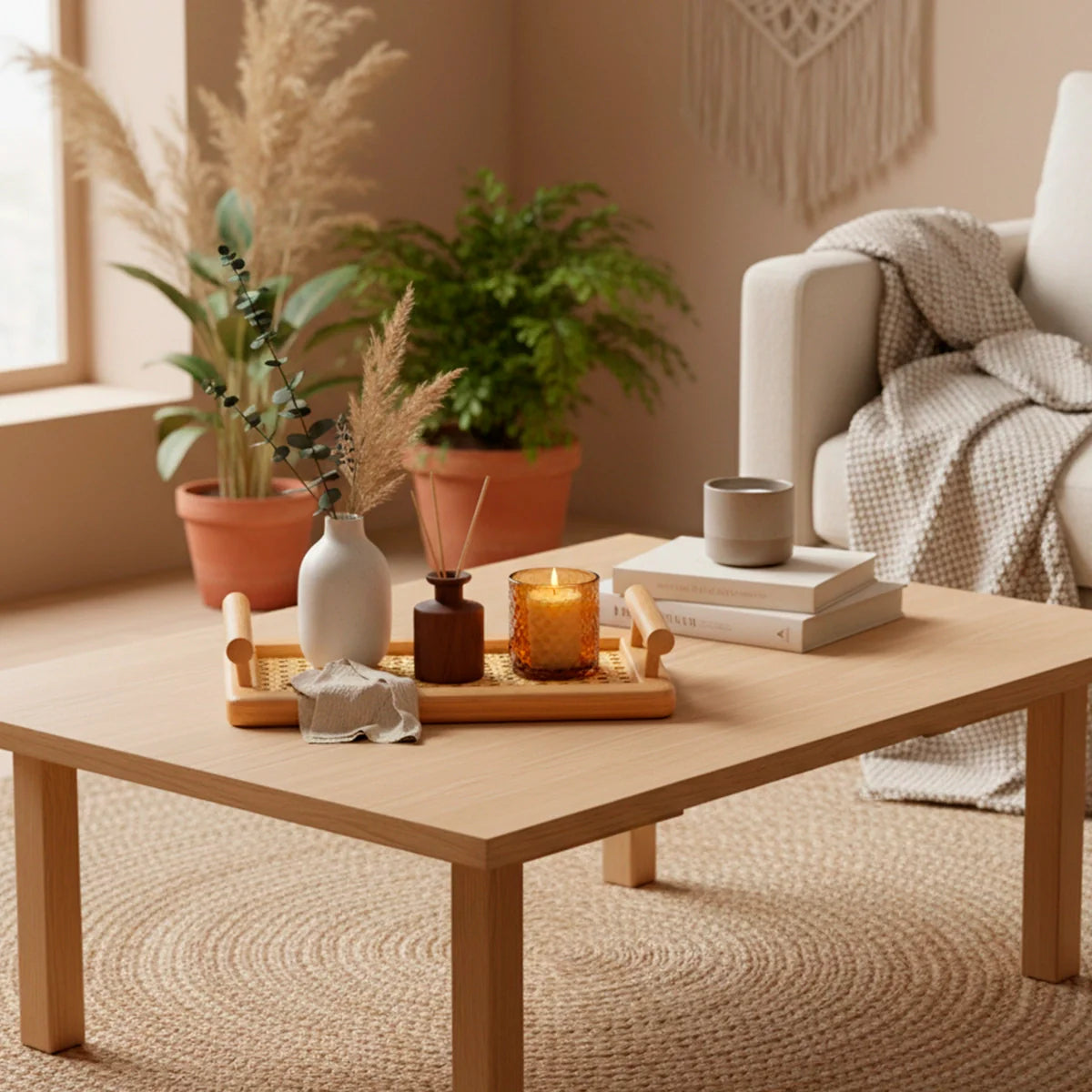 Bandeja Retangular com Alças de Bambu com Palhinha Indiana Essenza Natural