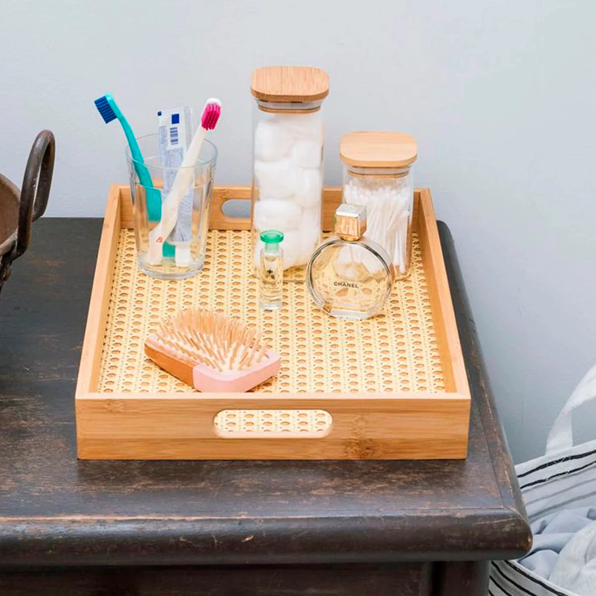 Bandeja Retangular em Bambu e Palhinha indiana Essenza Natural