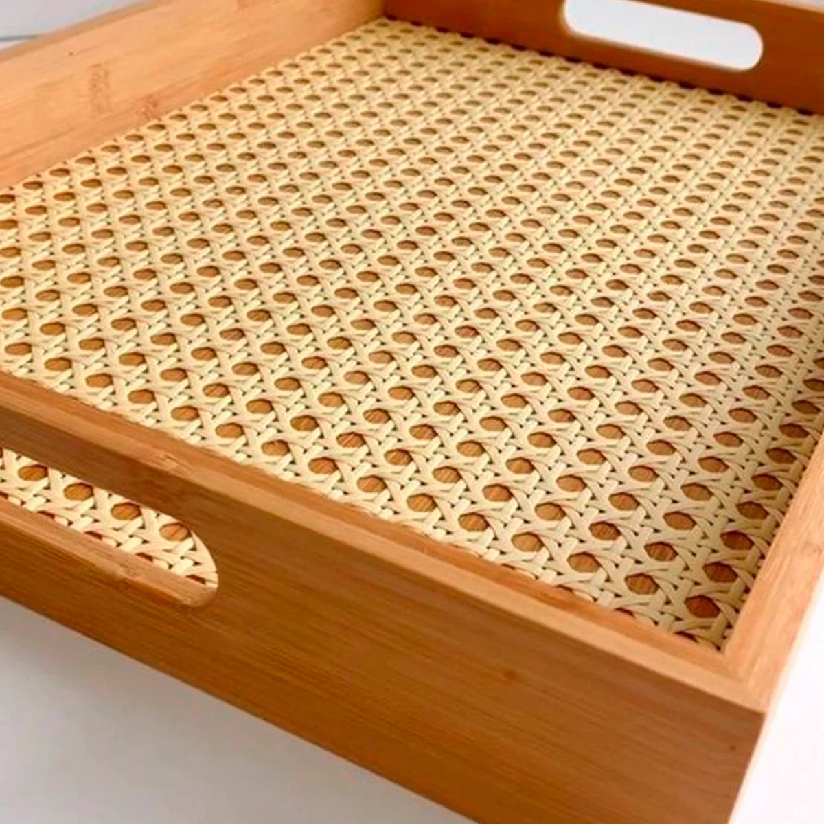 Bandeja Retangular em Bambu e Palhinha indiana Essenza Natural