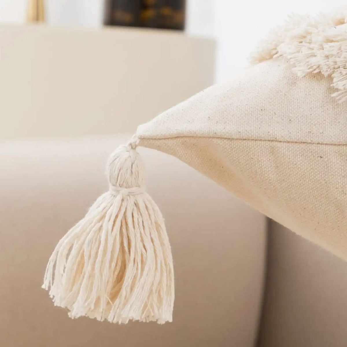 Capa de Almofada Boho Chic com Franja bege