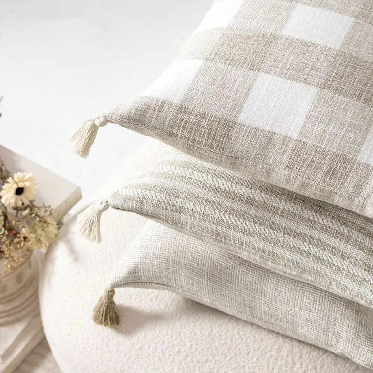 Capa de Almofada linho Creme com Design Geométrico