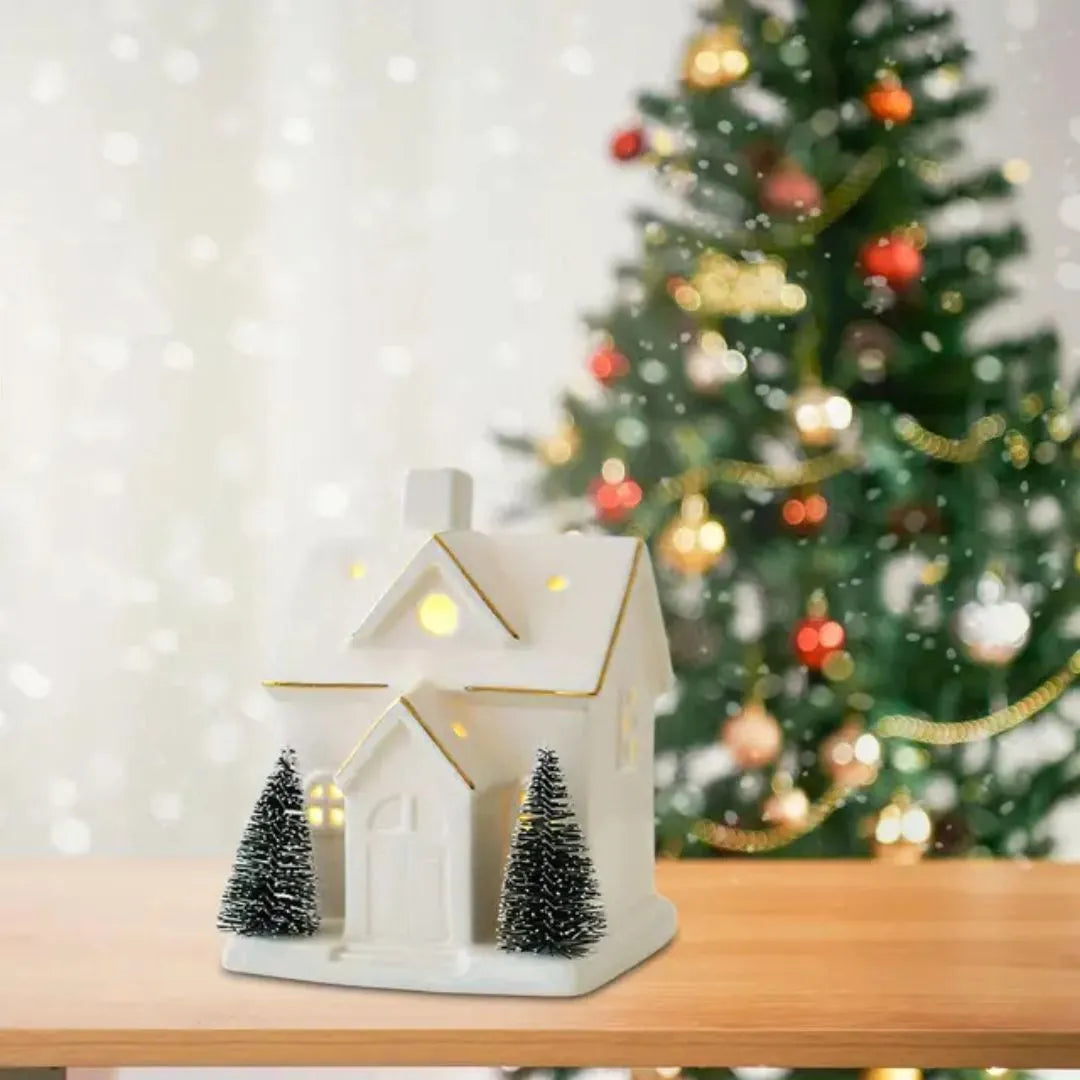 Casinha Decorada de Natal Iluminada - Decoração Natalina de Mesa