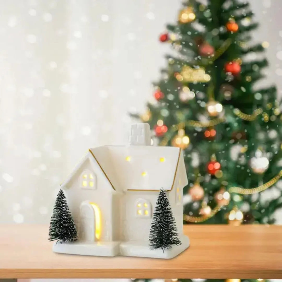 Casinha Decorada de Natal Iluminada - Decoração Natalina de Mesa