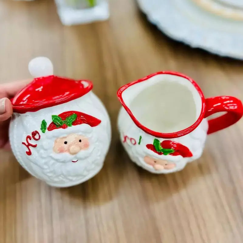 Conjunto de Porcelana de Natal 2 Peças Papai Noel Decorativo