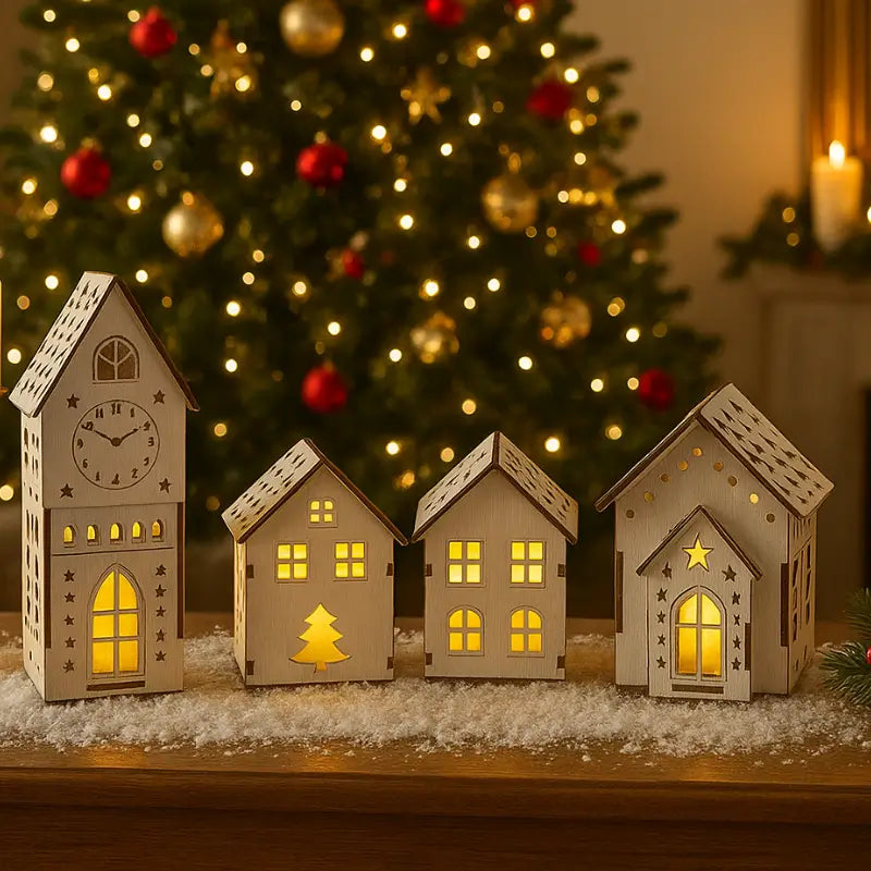 Decoração de Natal Vila de casas 4 peças com Luz