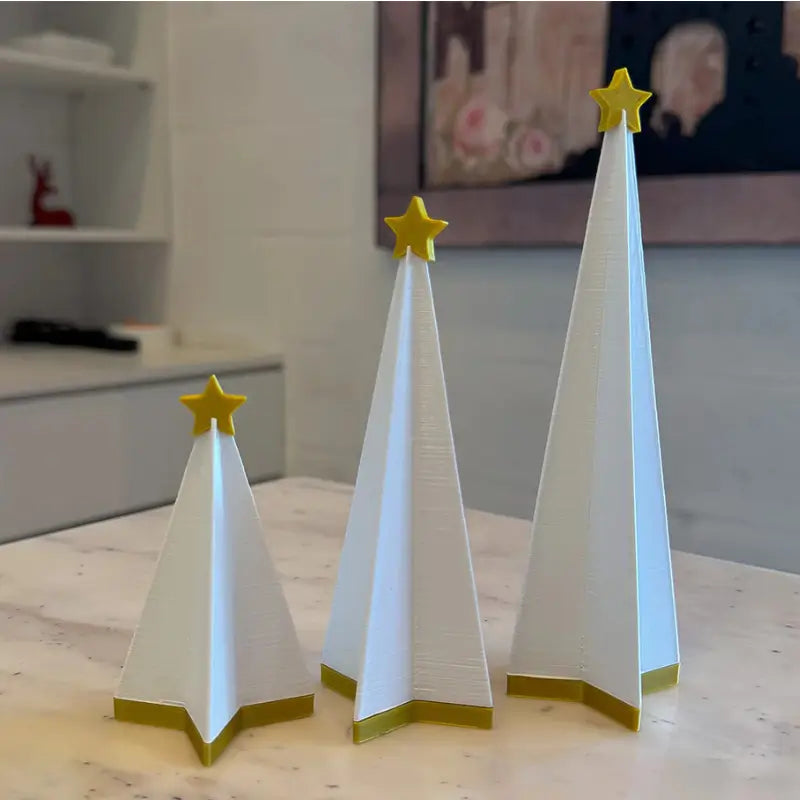 Enfeite de Natal Kit 3 Árvores com Estrelas Douradas