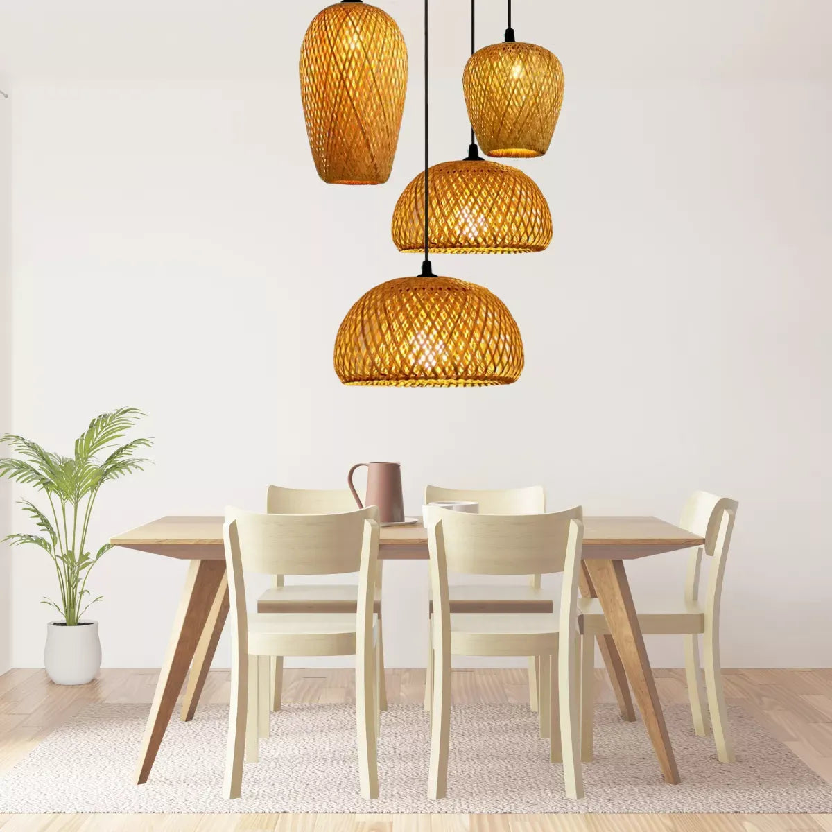 Kit 4 Luminárias Pendente de Bambu Naturale