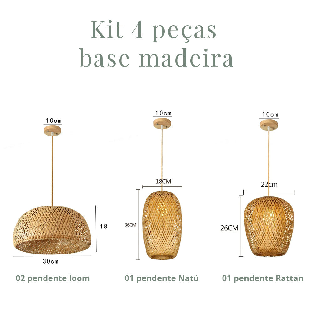 Kit 4 Luminárias Pendente de Bambu Naturale