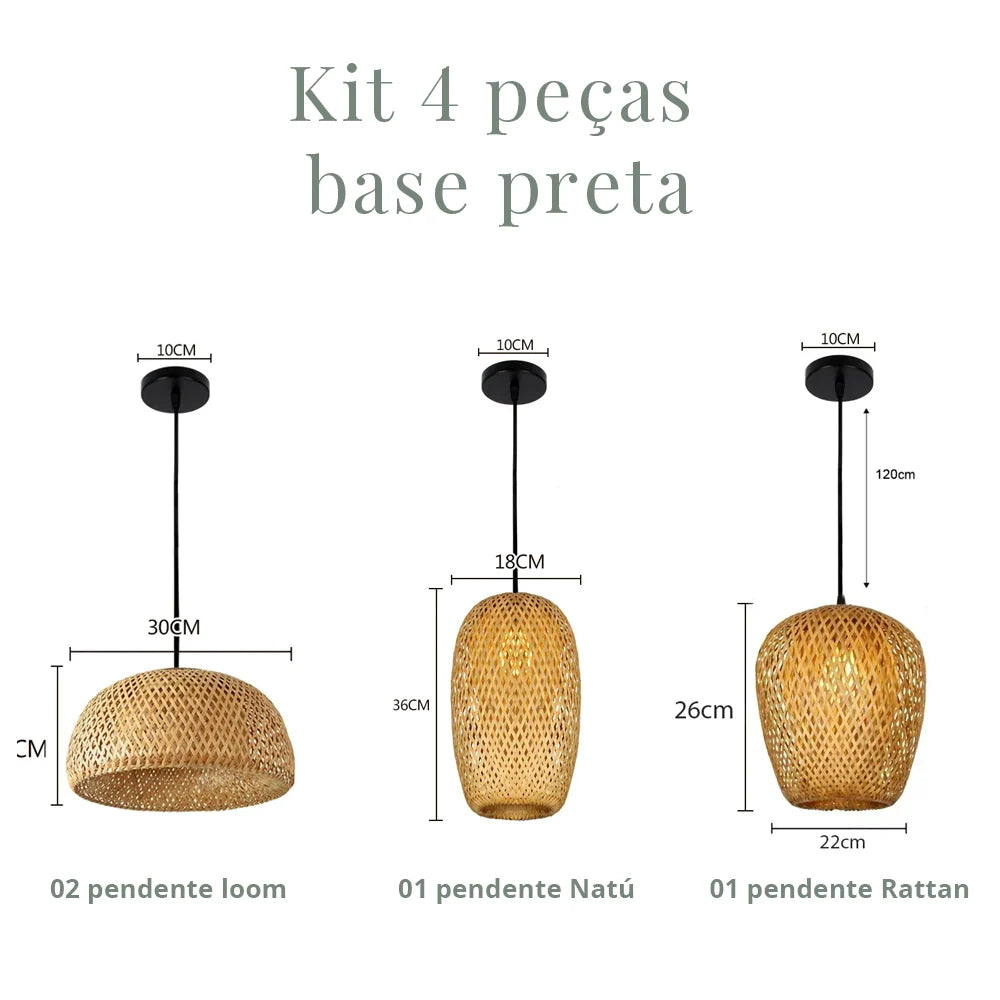 Kit 4 Luminárias Pendente de Bambu Naturale