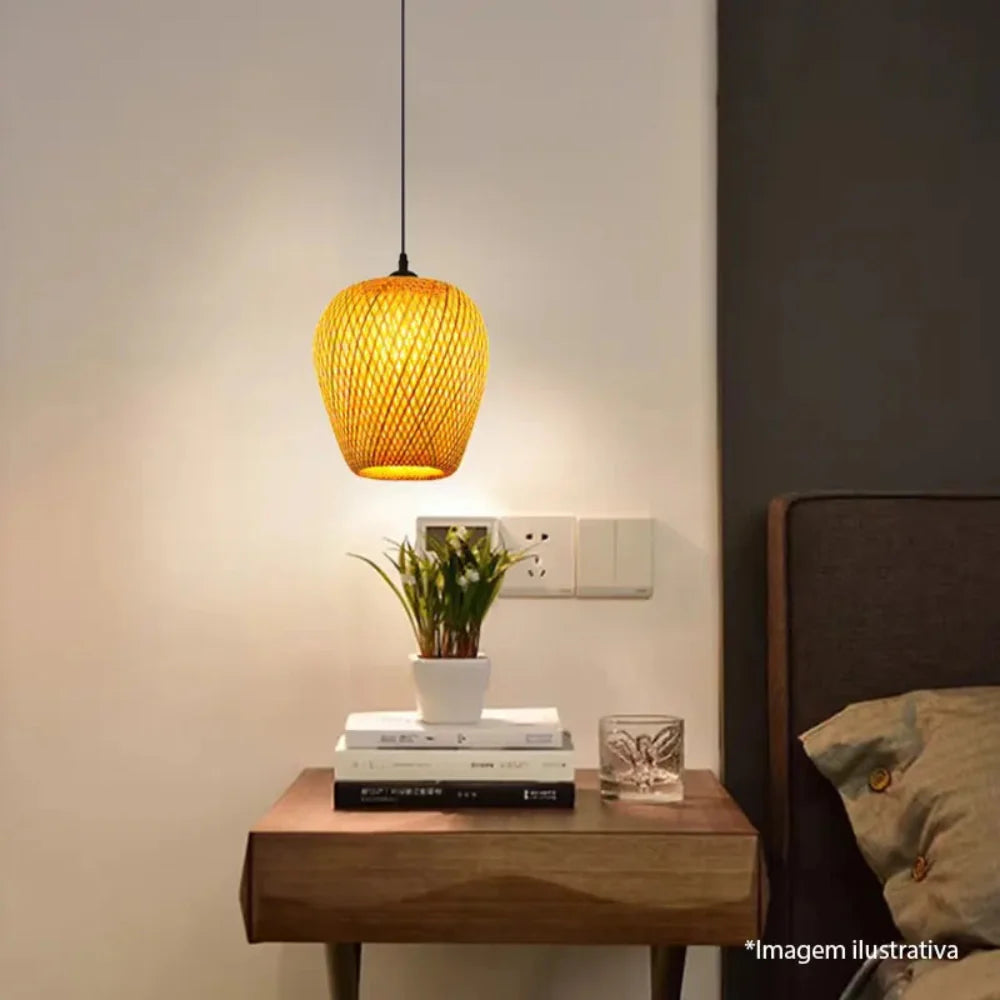 Kit 4 Luminárias Pendente Bambu Rattan