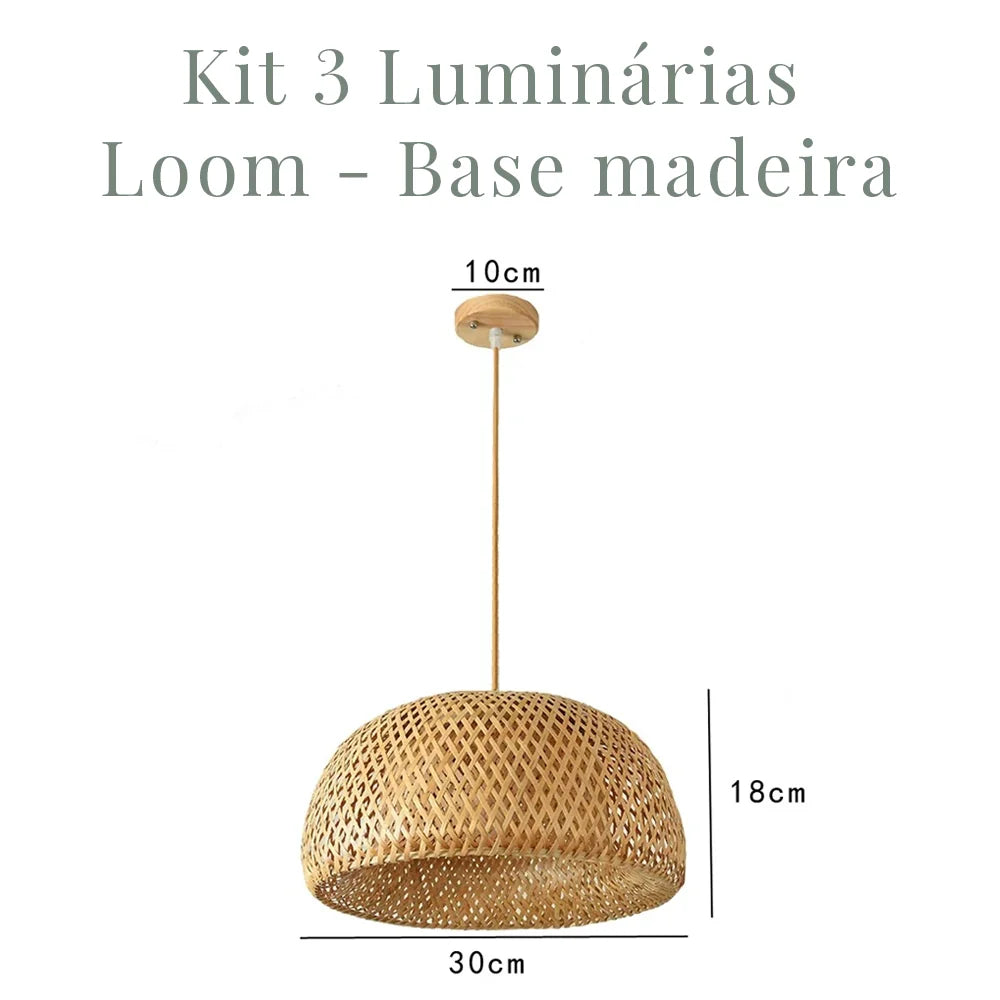 Kit 3 Luminárias Pendente de Bambu Rattan Loom