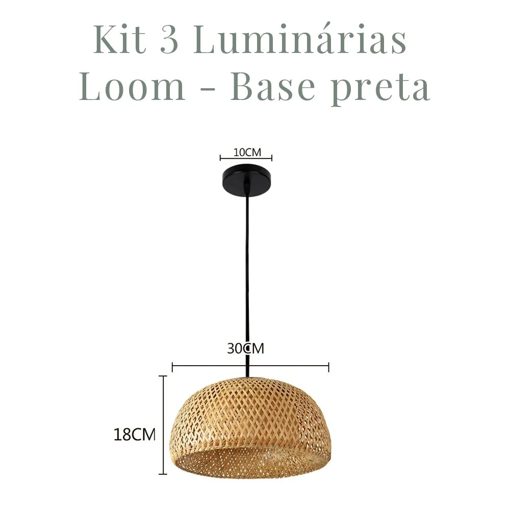 Kit 3 Luminárias Pendente de Bambu Rattan Loom
