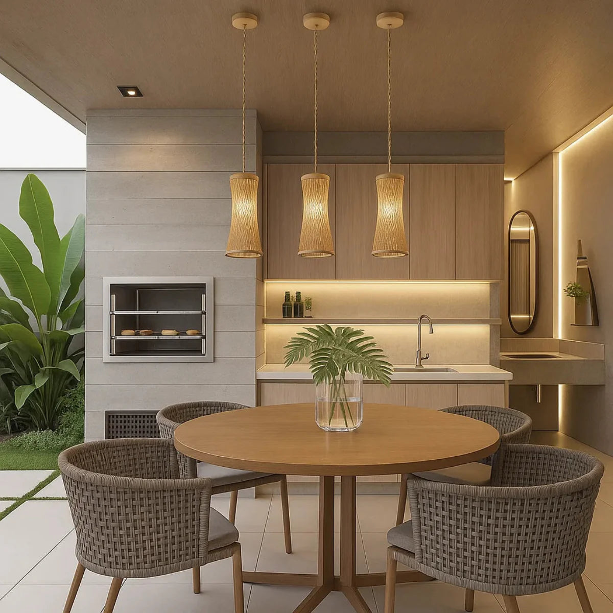 Kit 3 Luminárias Pendente de Bambu Suna