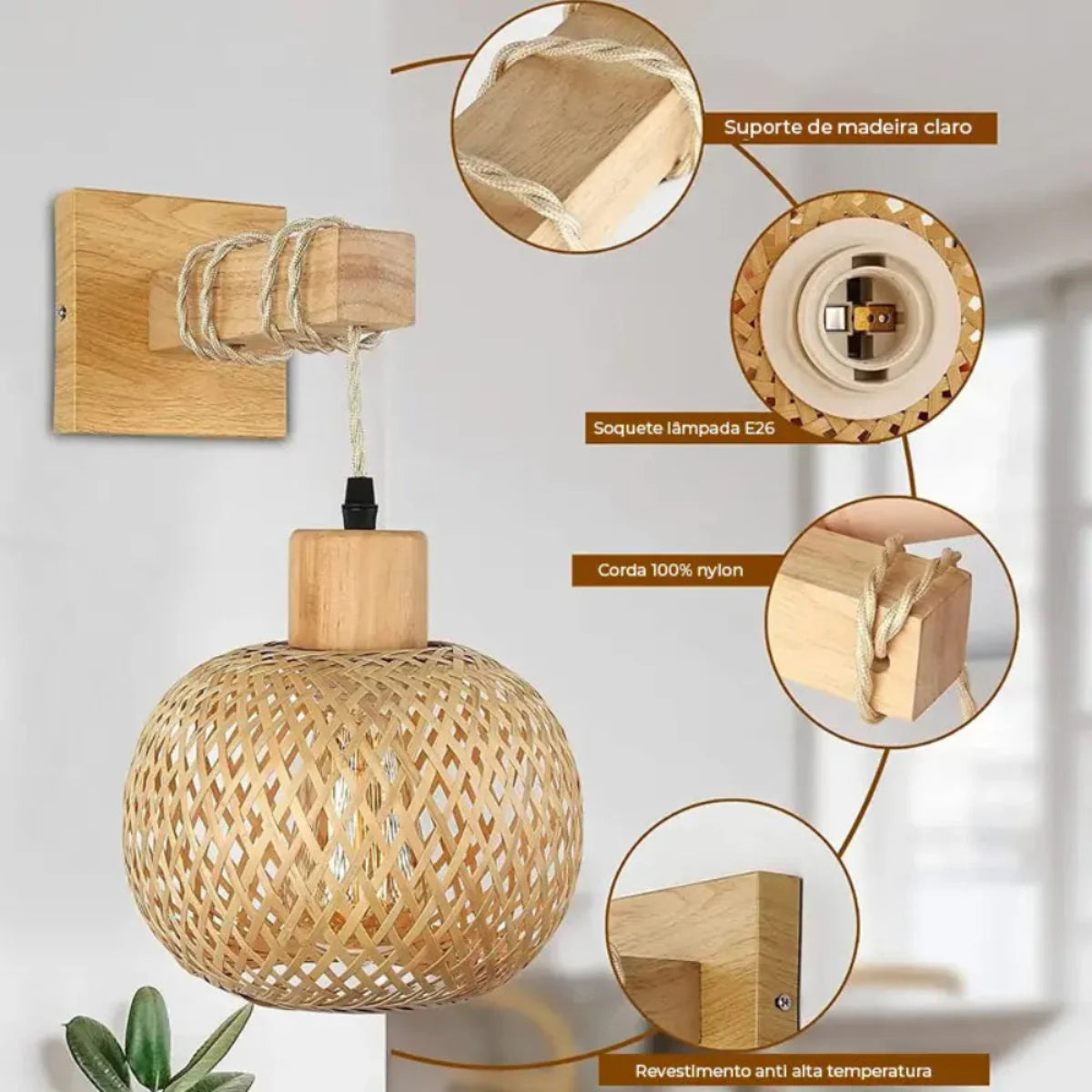 Kit 2 Luminárias de parede Bambu Retrô Bali