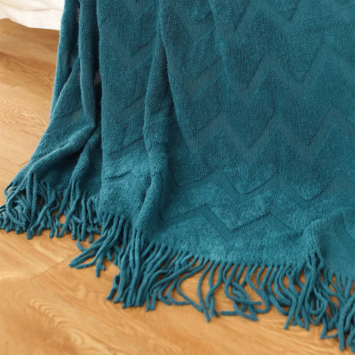 Manta para Sofá De Tricô ZigZag Com Franjas