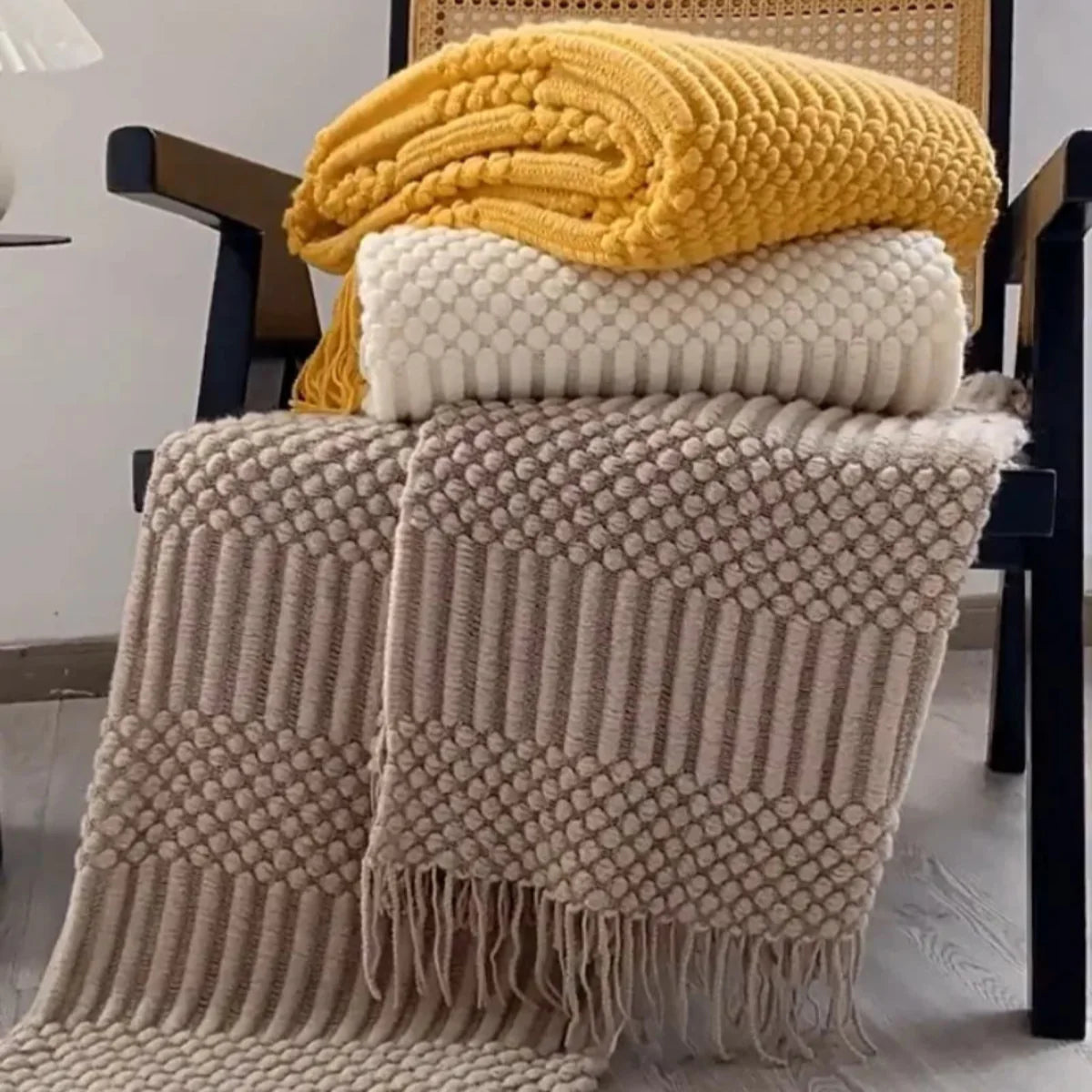 Manta para Sofá Toque Macio Évora Com Franjas