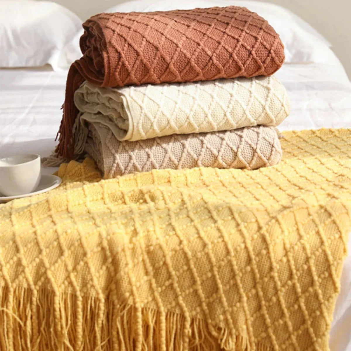 Manta para Sofá de tricô estilo Boho classic