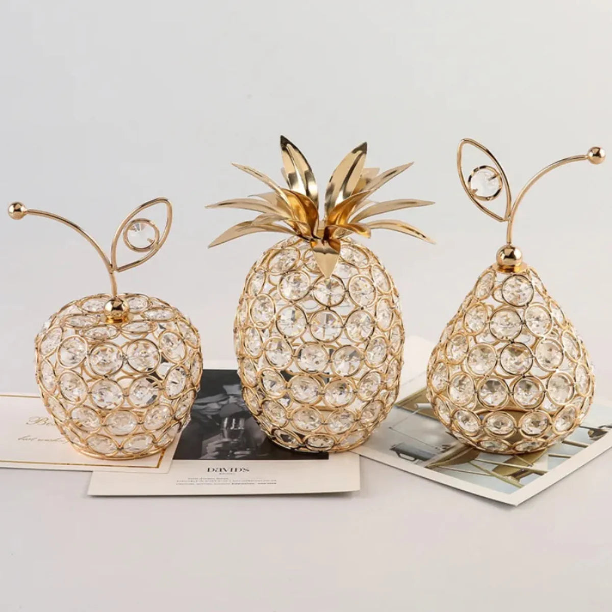 Ornamento Dourado em Cristal Frutas