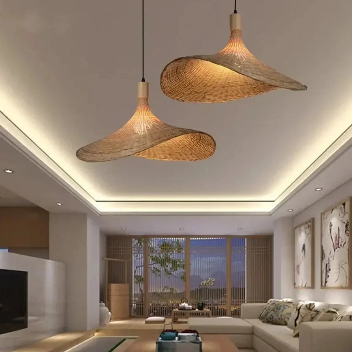 Kit 2 Luminárias Pendente de Rattan Hygge Hat