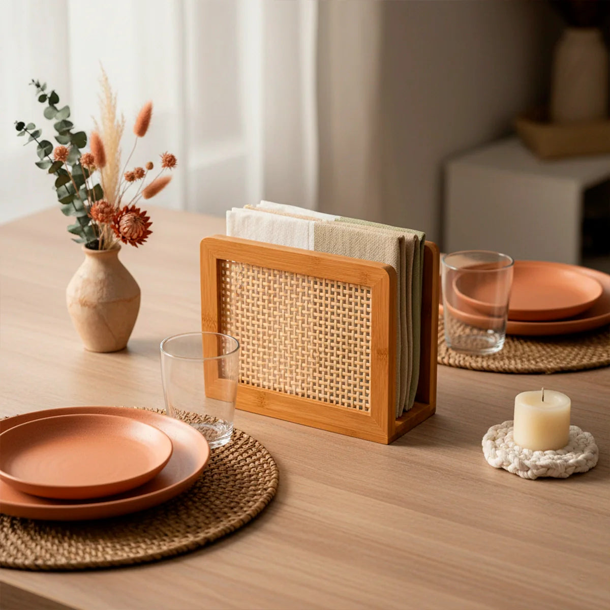 Porta Guardanapo de Bambu com Palhinha Indiana Essenza Natural