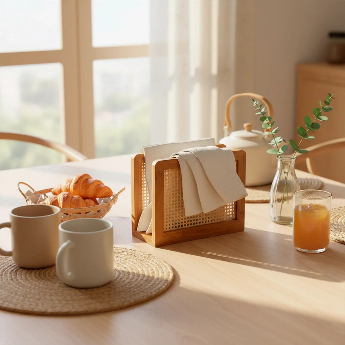 Porta Guardanapo de Bambu com Palhinha Indiana Essenza Natural