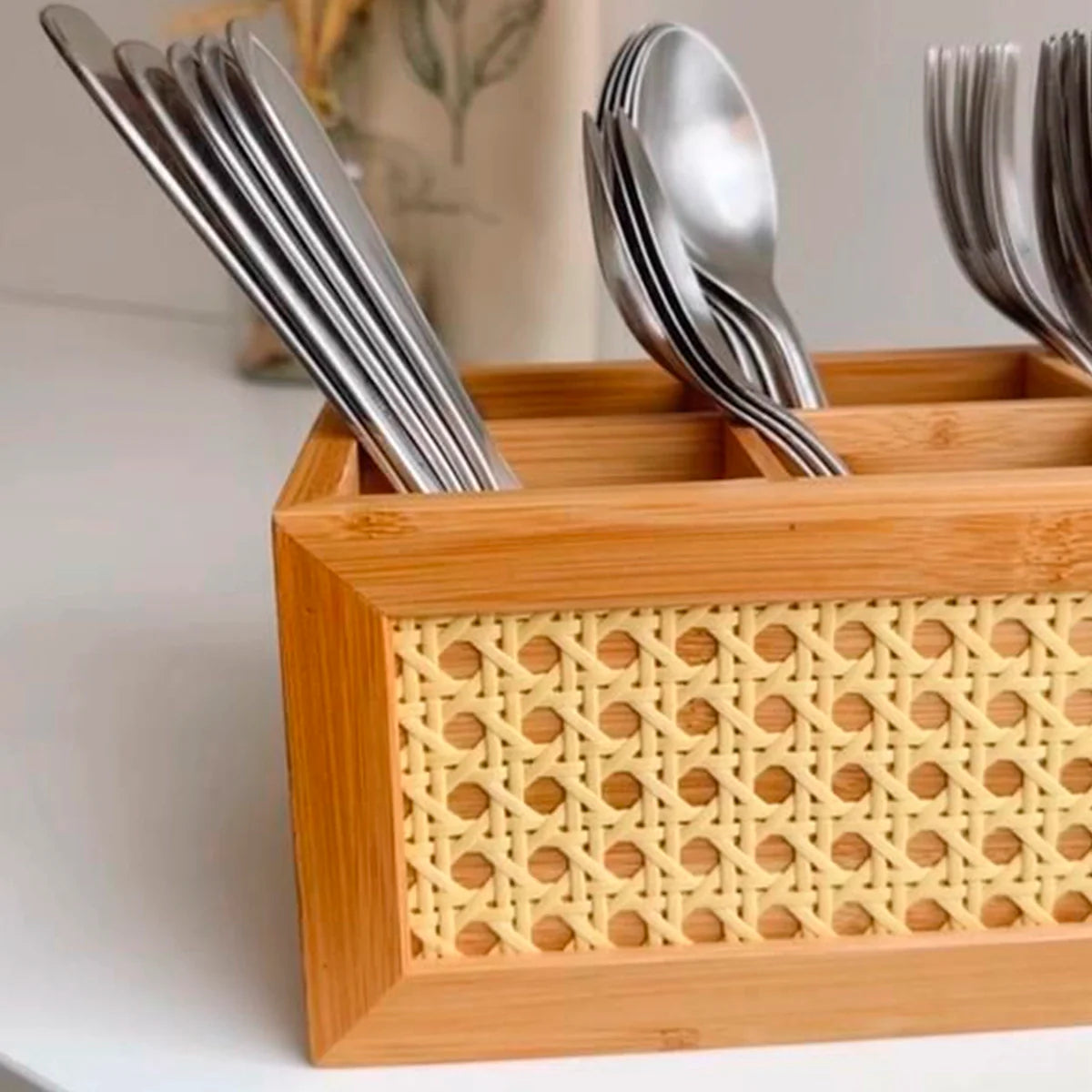 Porta Talheres de Bambu com Palhinha Indiana Essenza Natural