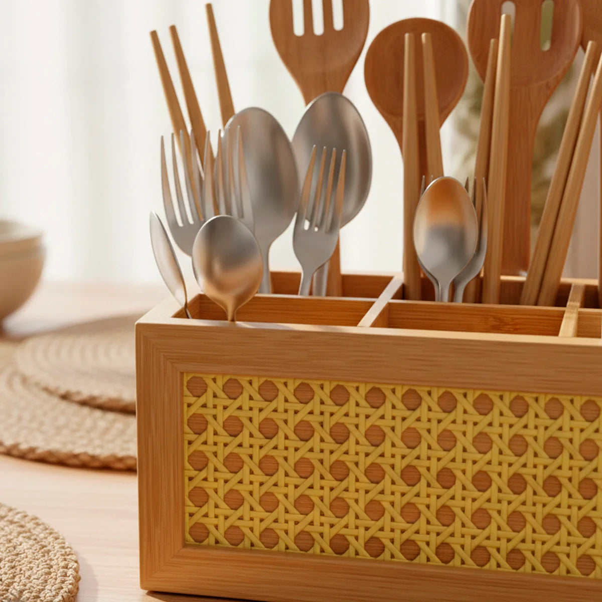 Porta Talheres de Bambu com Palhinha Indiana Essenza Natural