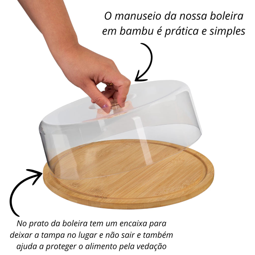Boleira Bambu Com Tampa Em Acrílico - Zanatta