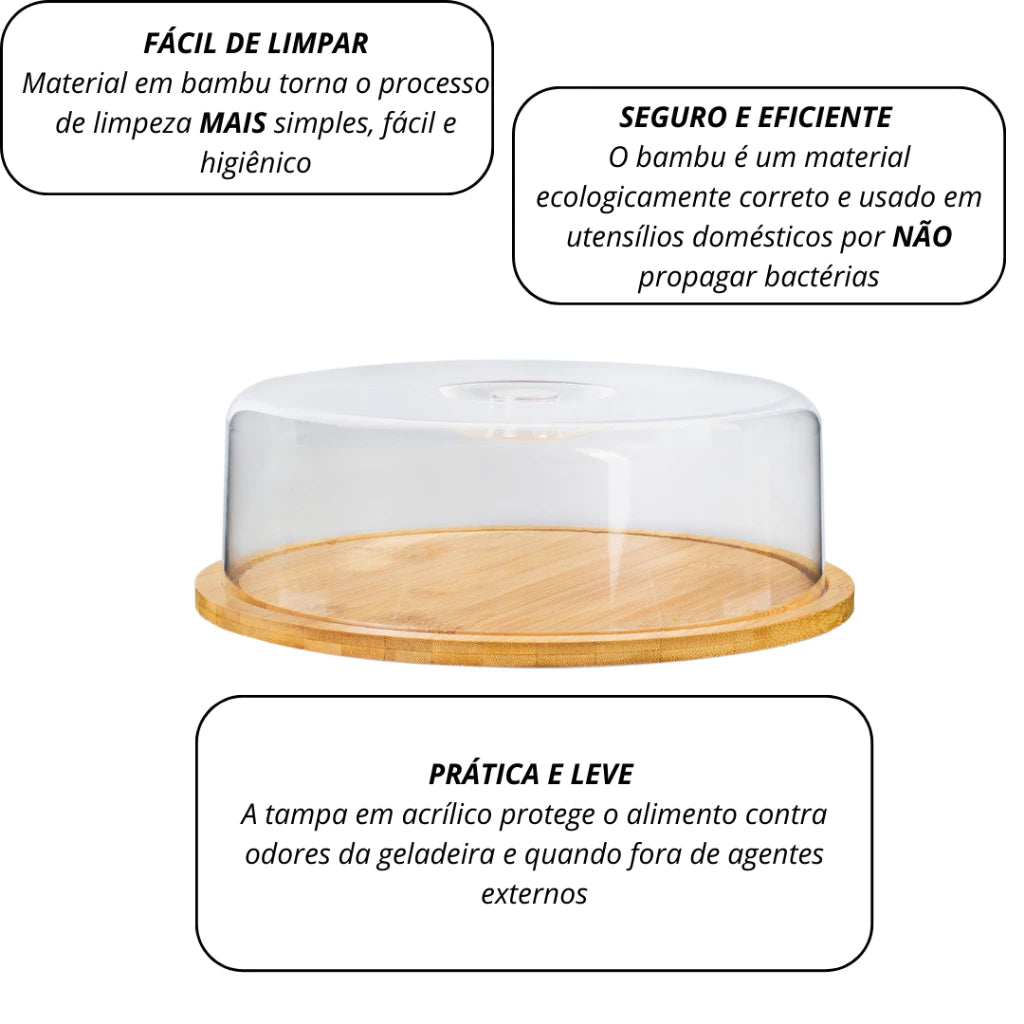 Boleira Bambu Com Tampa Em Acrílico - Zanatta