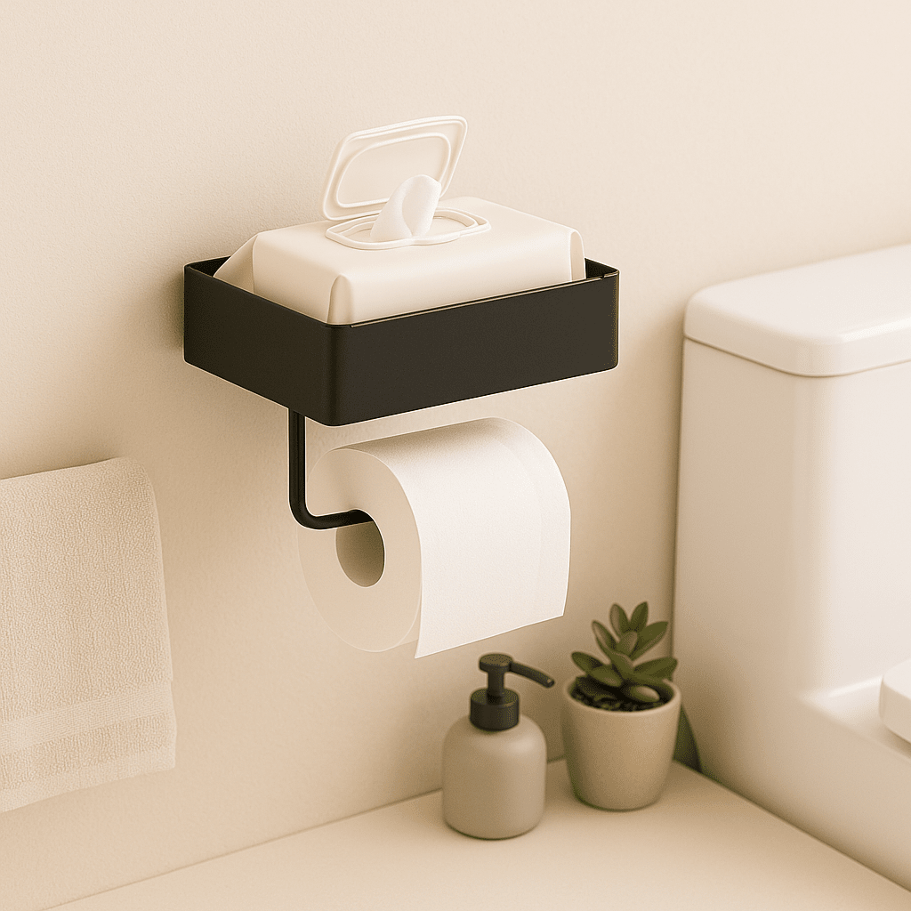 Suporte Para Papel Higiênico com Porta Lenços Umedecidos