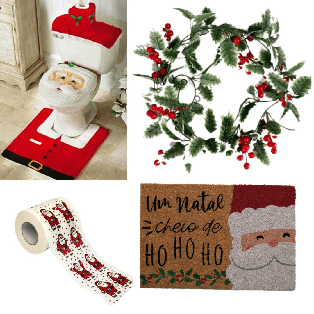 Kit de Decoração de Natal para Banheiro + Papel Higiênico Papai Noel